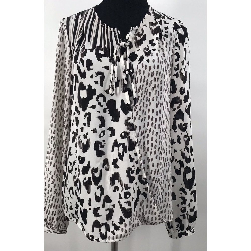 Cabi Women's Sz Small White Black Leopard Cheetah Zebra Print Open Front Sheer